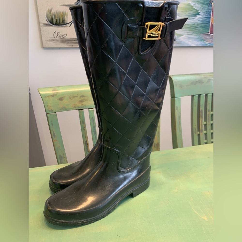 Sperry Top Siders US 7 Tall Black Rain boots Rubber boots